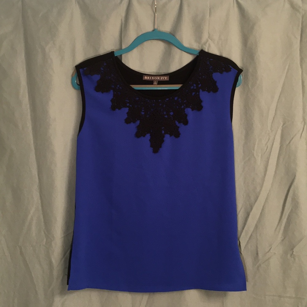 Brixon Ivy cobalt blouse with black lace